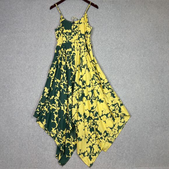 Sundance Soliloquies Citron Yellow Green Floral Asymmetrical Dress Size Small - Picture 8 of 10